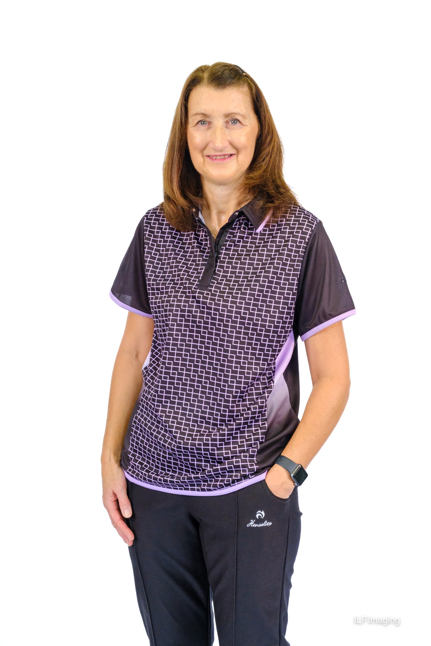 NEW Henselite Ladies Style 23 Blouse Black/Lilac or White/Lilac
