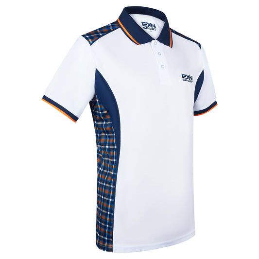 EXN Sports Bowls Tartan Polo Shirt Unisex Orange/Navy